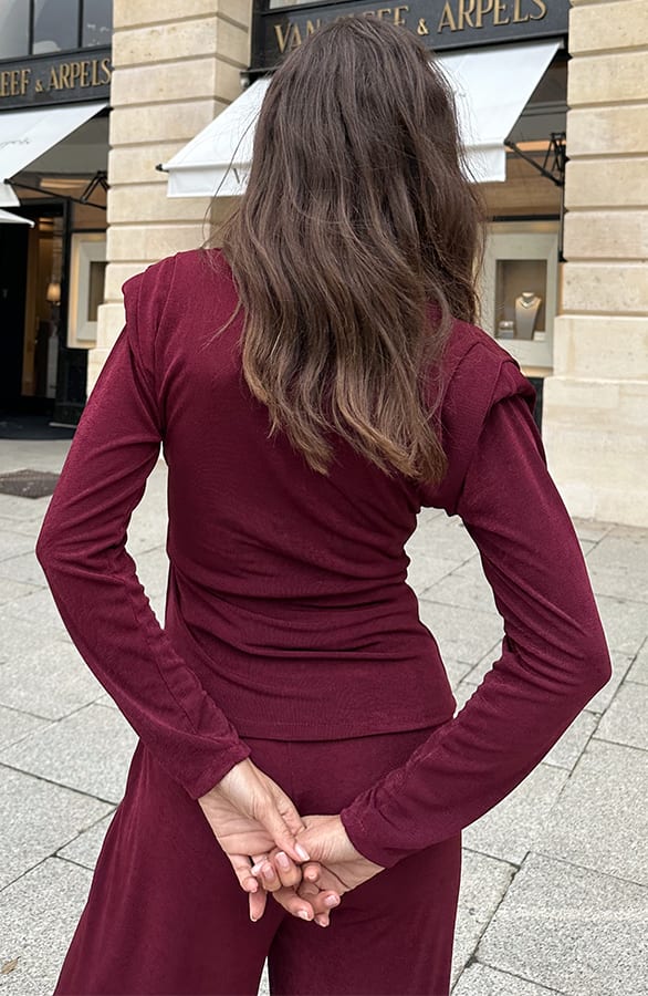 Schoudervulling Long Sleeve Stretch Top Burgundy – tops, foto 4