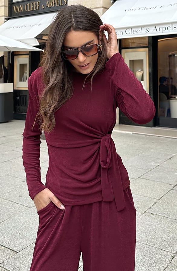 Schoudervulling Long Sleeve Stretch Top Burgundy – tops, foto 8