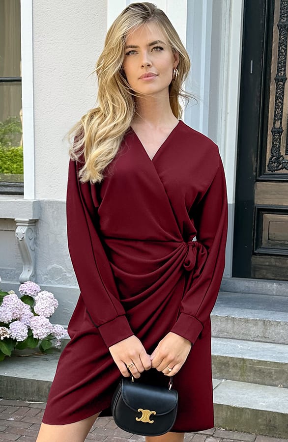 Scuba Long Sleeve Jurk Burgundy – jurken, foto 3