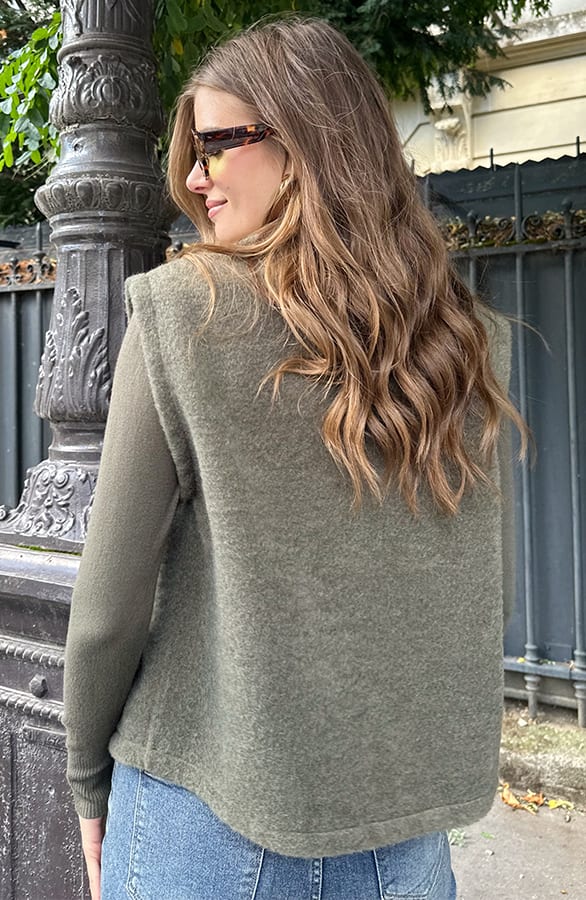 Soft Oversized Button Gilet Army – shoparchief, foto 4