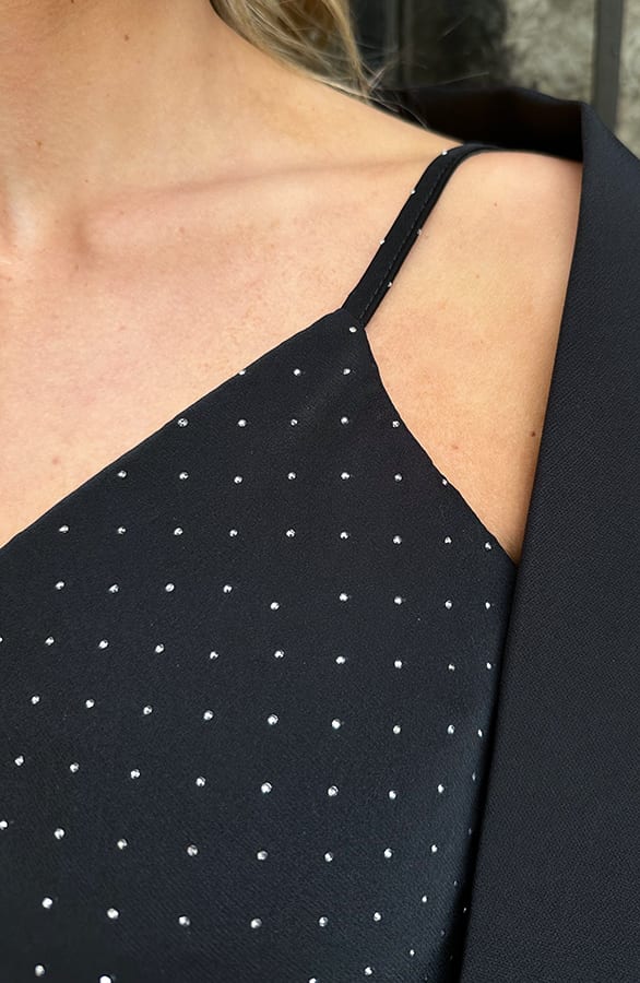 Strass Touch Spaghetti Top Zwart – tops, foto 5