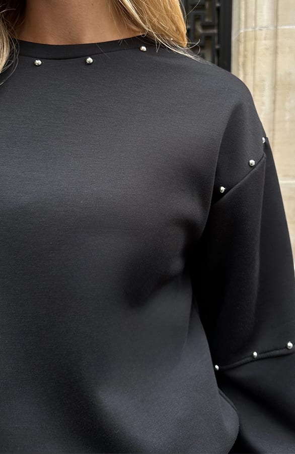 Studs Detail Sweater Zwart – truien, foto 5