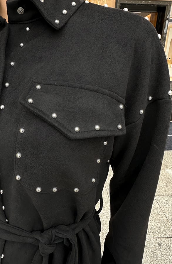Studs Suede Button Kleid Schwarz, Kleider, Foto 6