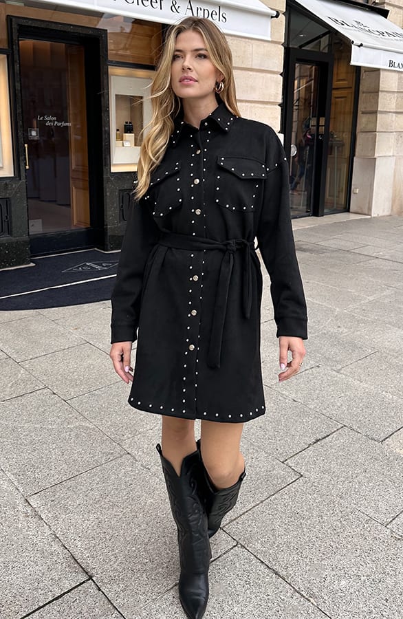 Studs Suede Button Kleid Schwarz, Kleider, Foto 7