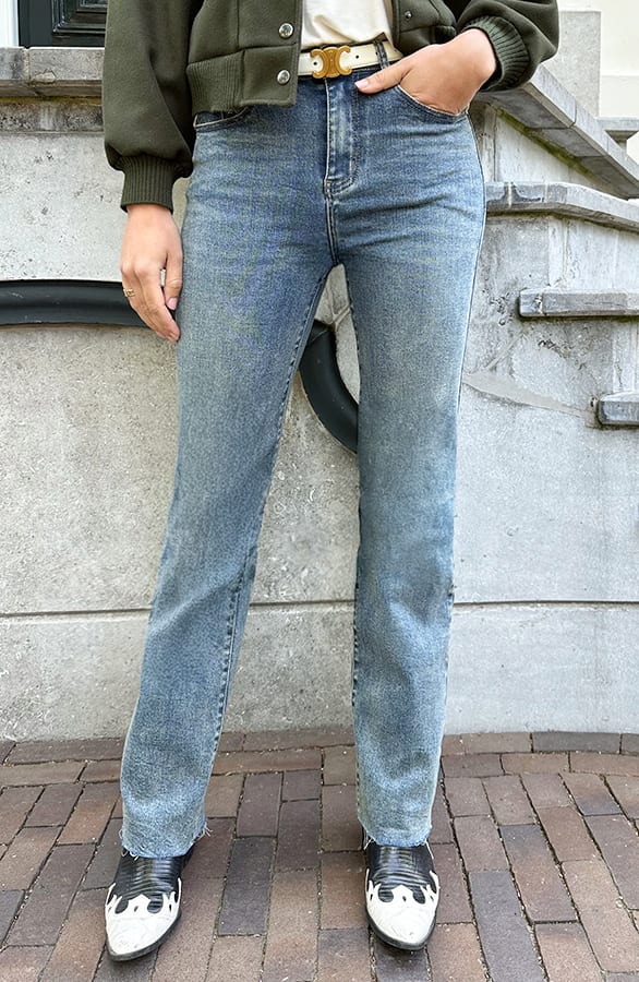 Wide Leg Jeans Stone Wash Stretch FMH