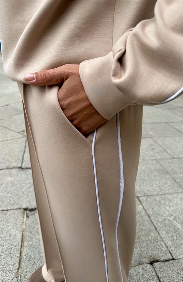 Wide Leg Pantalon Met Bies Beige – broeken, foto 4