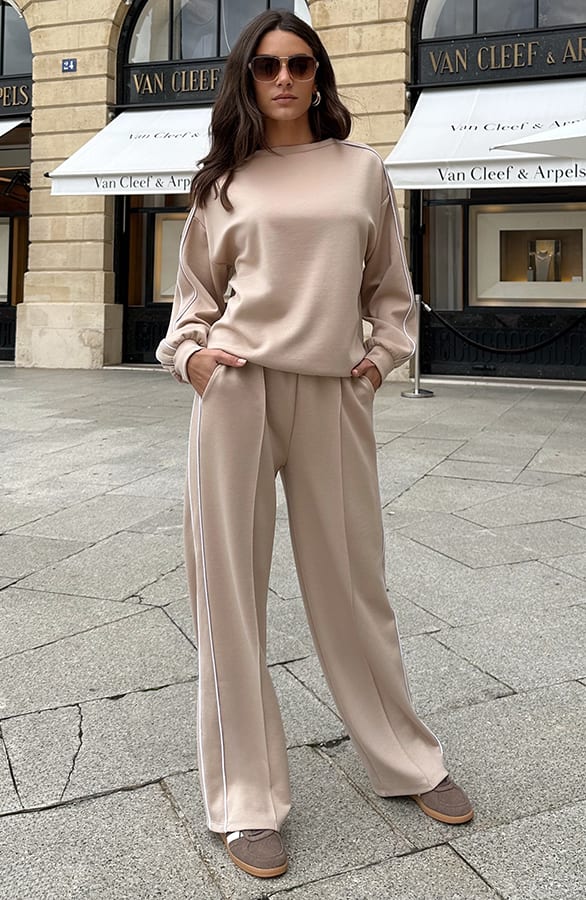 Wide Leg Pantalon Met Bies Beige – broeken, foto 5