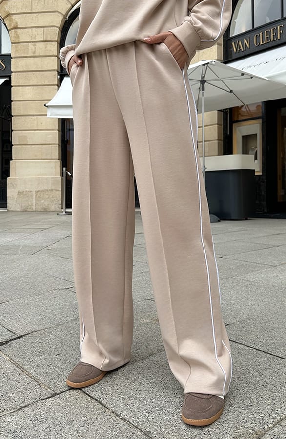 Wide Leg Pantalon Met Bies Beige – broeken, foto 6