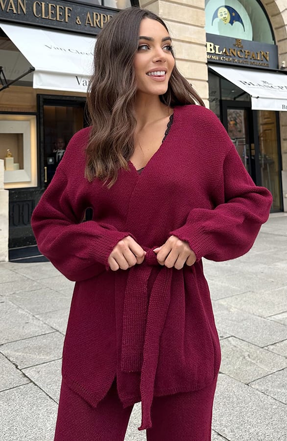 Wrap Knitted Vest Burgundy – vesten, foto 6