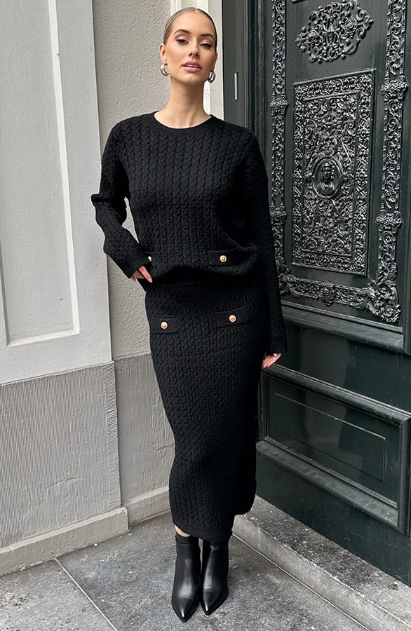 Cable Knitted Skirt Zwart – rokken, foto 6