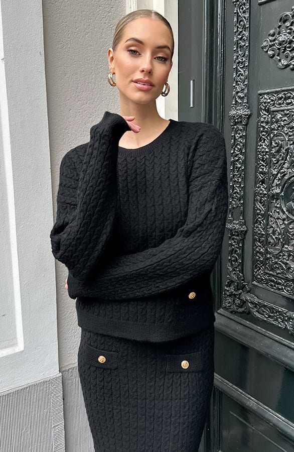 Cable Knitted Sweater Zwart – shoparchief, foto 3