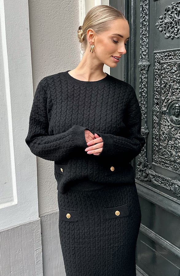 Cable Knitted Sweater Zwart – shoparchief, foto 4