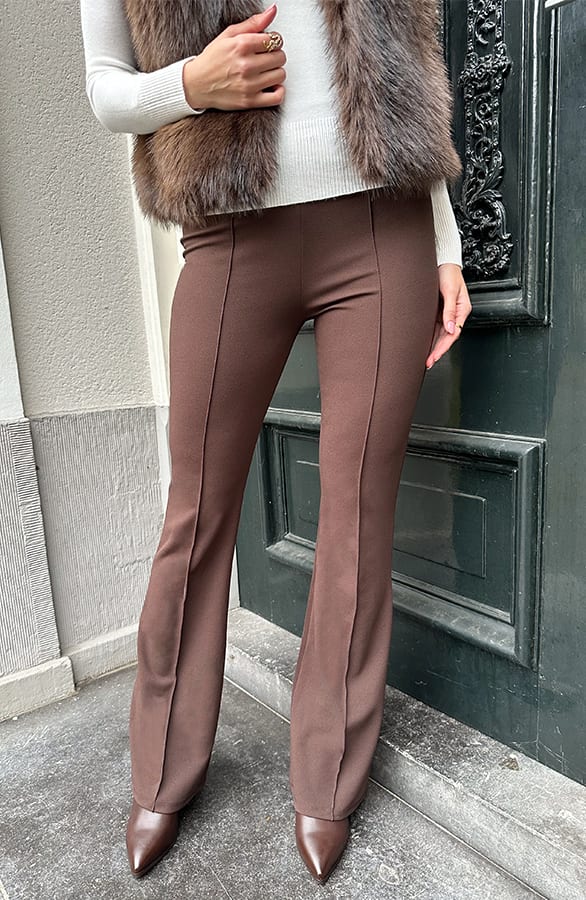 Detailed Flared Broek Choco