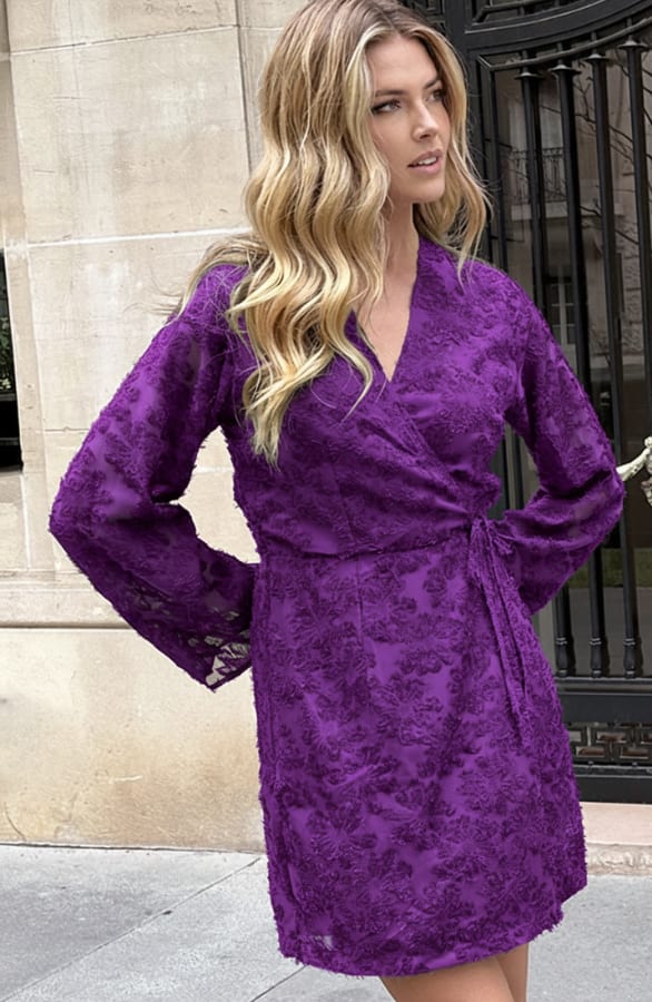 Fringe Wrap Jurk Wijde Mouw Dark Purple