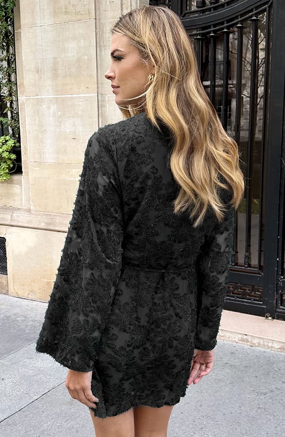 Fringe Wrap Jurk Wijde Mouw Zwart – jurken, foto 3