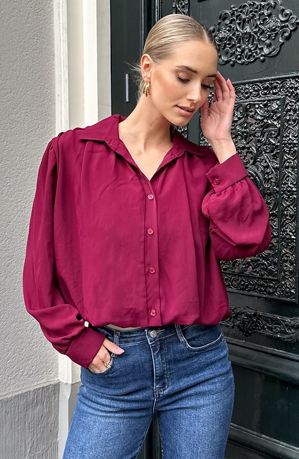 Gedrapeerde Cropped Blouse Burgundy – tops, foto 6