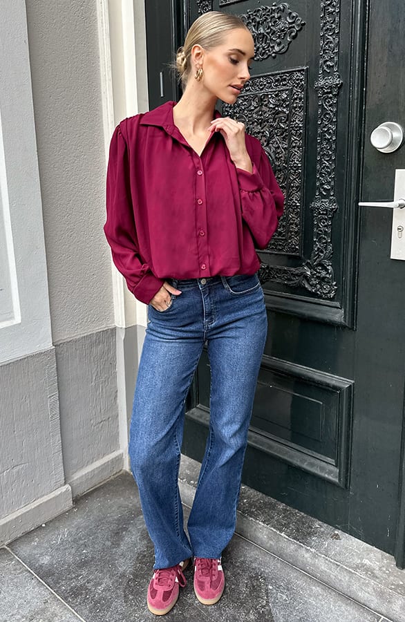 Gedrapeerde Cropped Blouse Burgundy – tops, foto 7