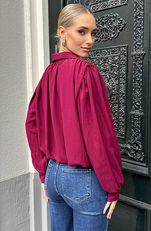 Gedrapeerde Cropped Blouse Burgundy – tops, foto 4