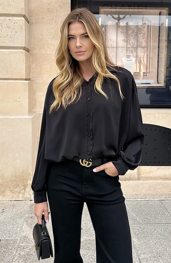Gedrapeerde Cropped Blouse Zwart – tops, foto 6