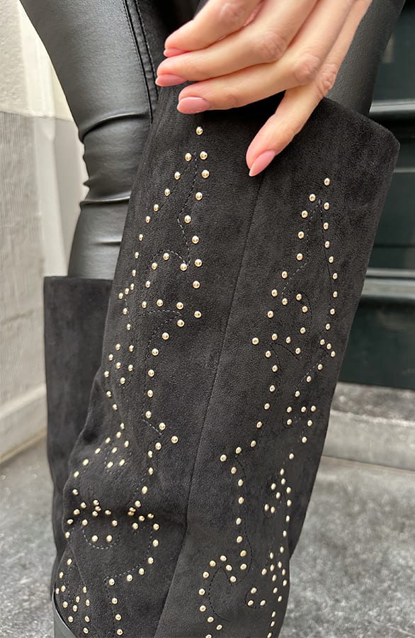Hoge Boots Met Gouden Studs Zwart – alle schoenen, foto 2