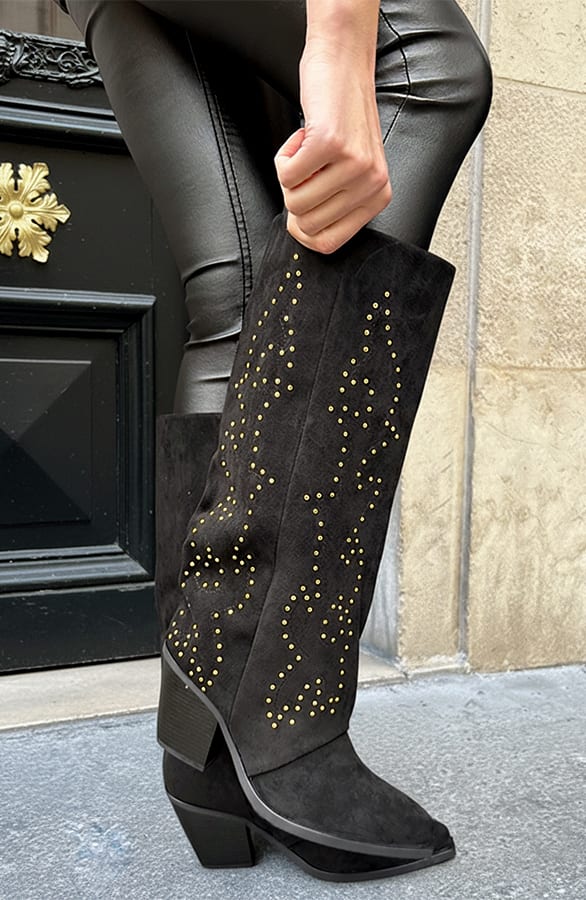 Hoge Boots Met Gouden Studs Zwart – alle schoenen, foto 1