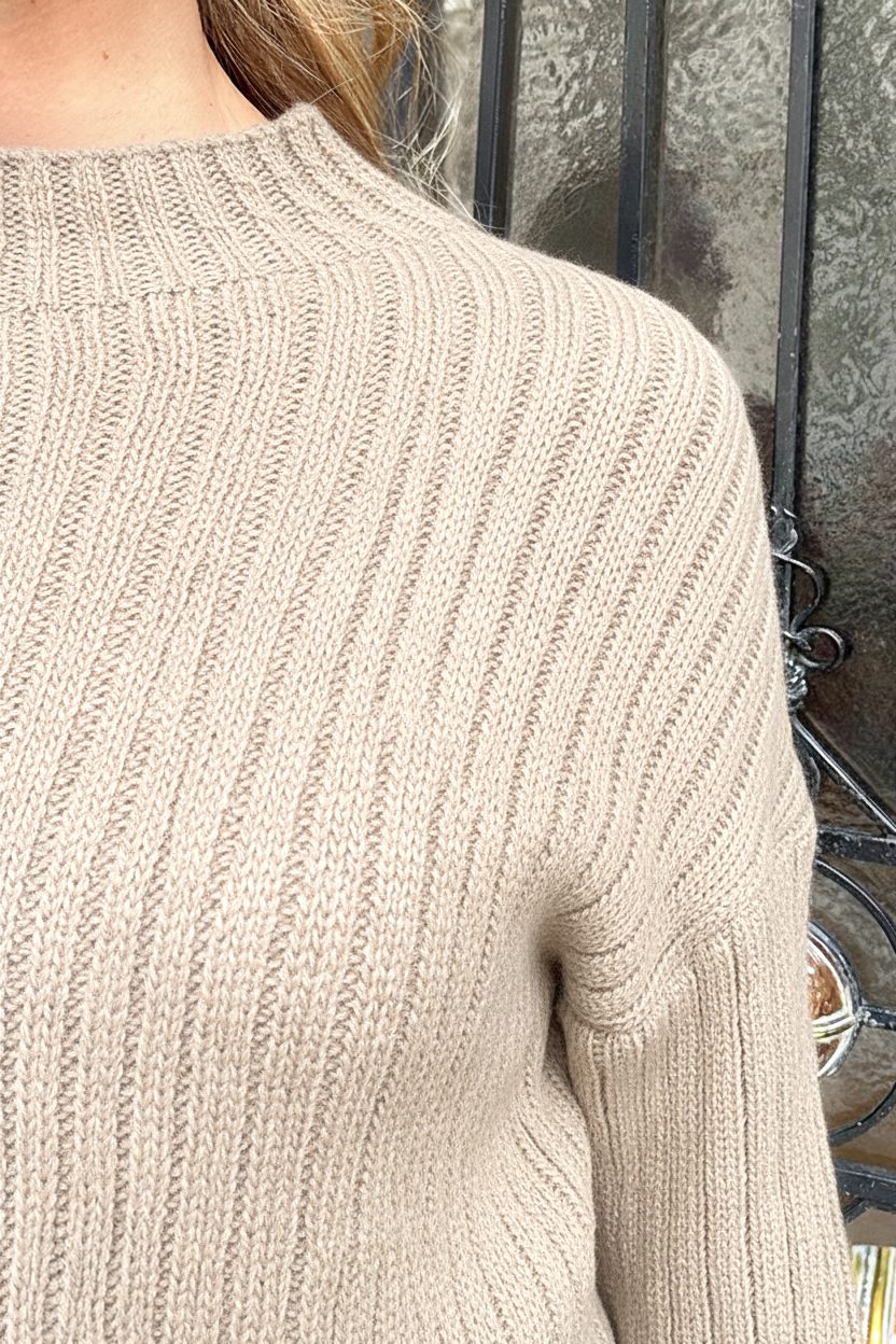 Knitted Long Sleeve Trui Wijde Mouw Beige – shoparchief, foto 4
