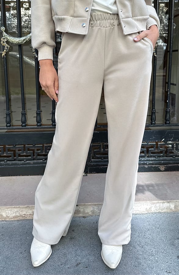 Lace Detail Wide Leg Broek Beige – broeken, foto 4