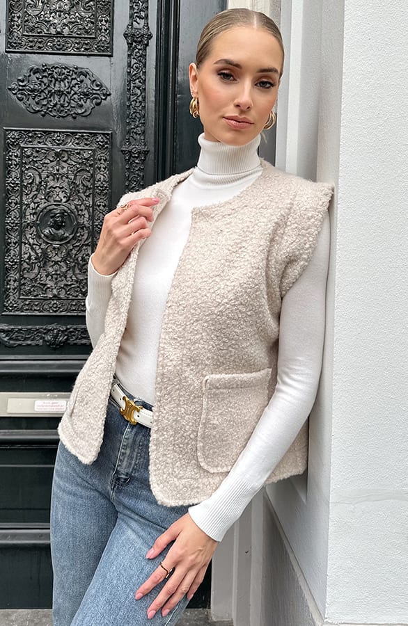 Limited Boucle Gilet Beige – vesten, foto 4