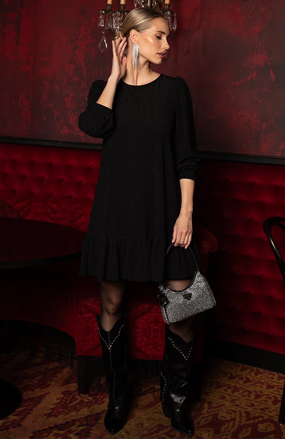 Lurex Ruffle Jurk Zwart – jurken, foto 10