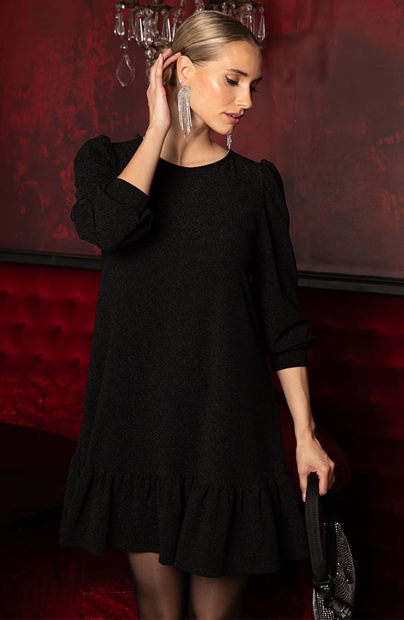 Lurex Ruffle Jurk Zwart – jurken, foto 8