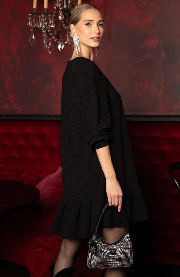 Lurex Ruffle Jurk Zwart – jurken, foto 4