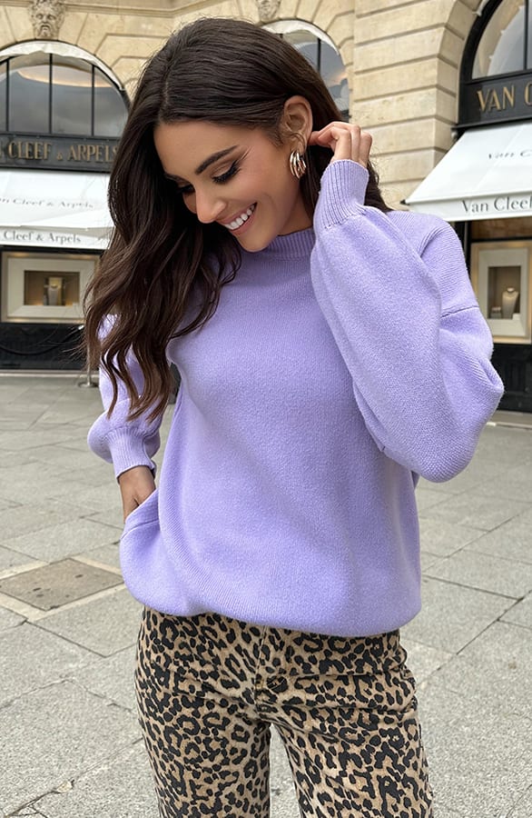 Luxury Soft Trui Wijde Mouw Lila – shoparchief, foto 6