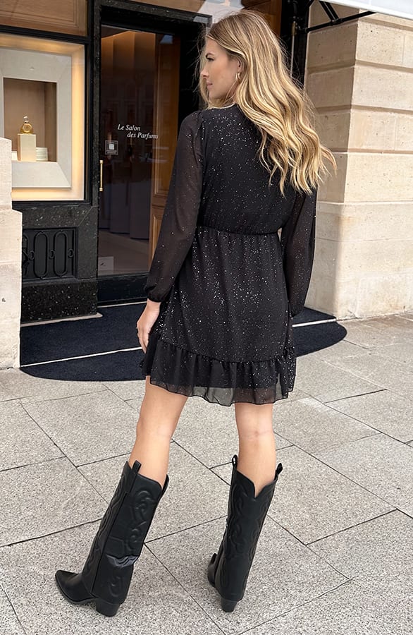 Luxury V-Hals Jurk Zwart Glitter – jurken, foto 4