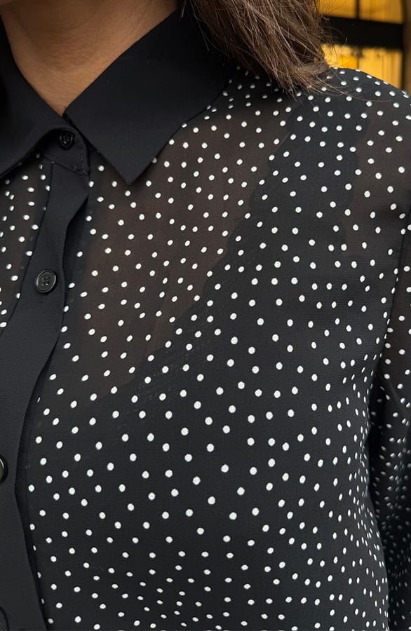 Mesh Polkadot Print Blouse Zwart – tops, foto 4