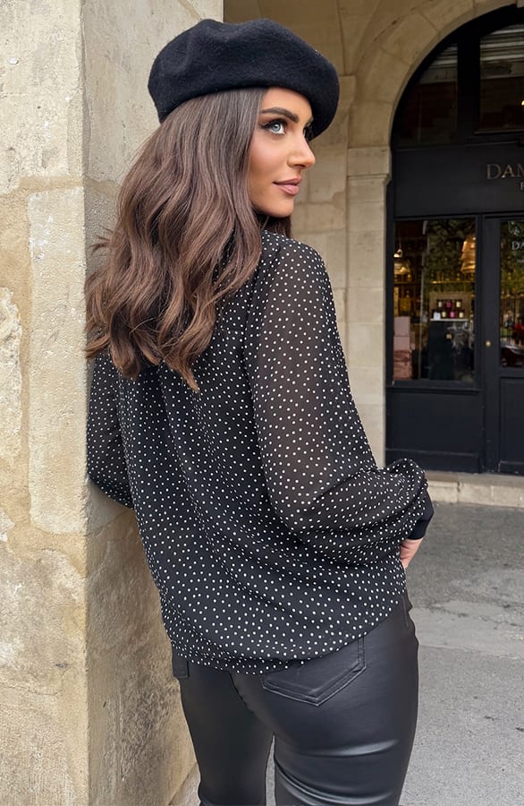 Mesh Polkadot Print Blouse Zwart – tops, foto 3