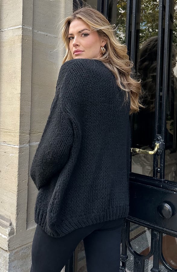 Oversized Knitted Vest Zwart – vesten, foto 5