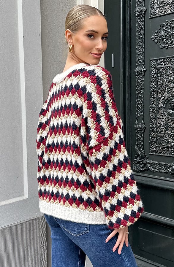 Oversized Lurex Trui Burgundy Beige – truien, foto 4