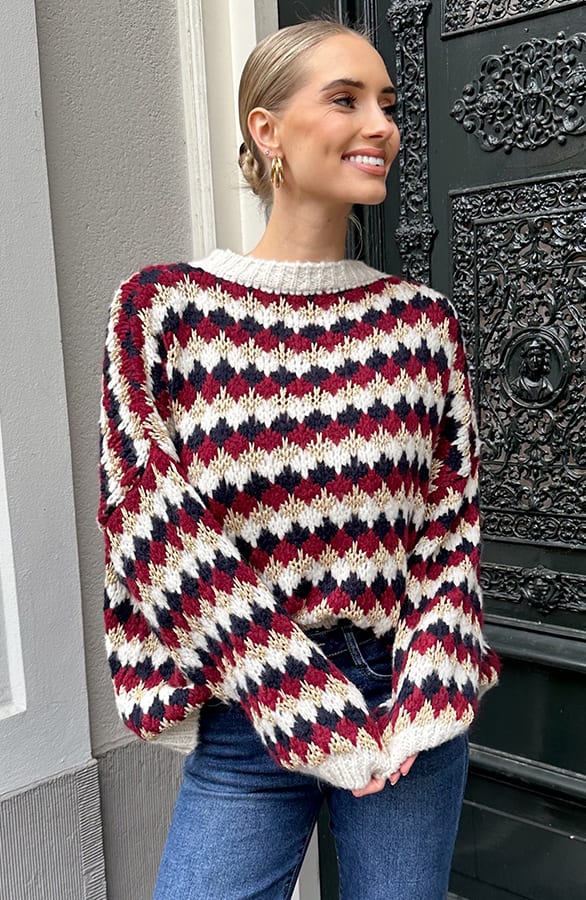 Oversized Lurex Trui Burgundy Beige – truien, foto 6