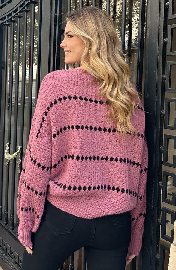 Oversized Stipjes Trui Dust Roze – truien, foto 3