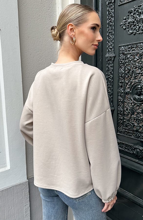 Oversized Strass Sweater Beige – truien, foto 4