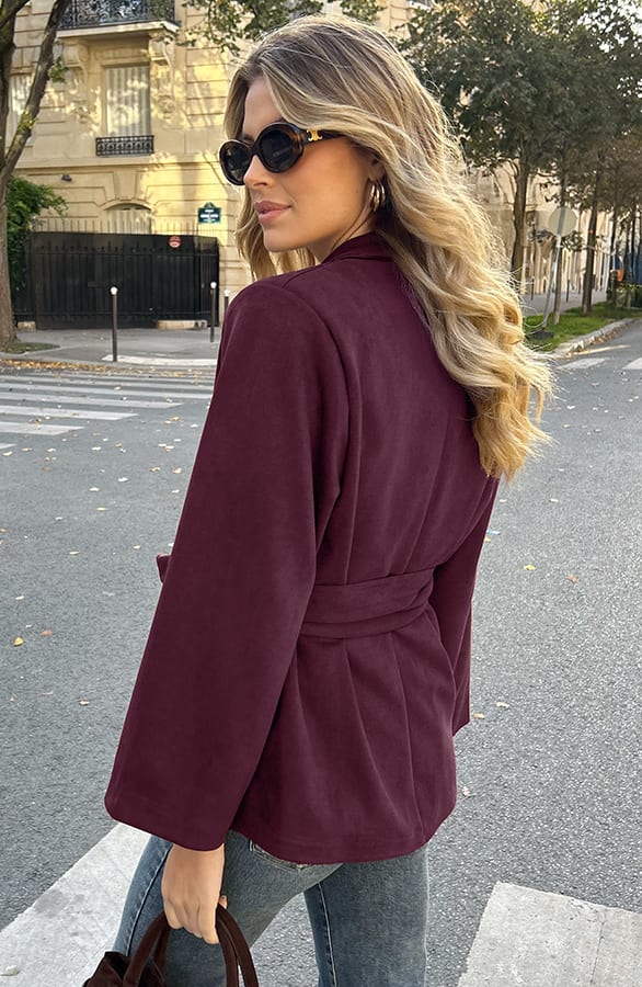 Oversized Suede Blazer Burgundy – jassen, foto 3