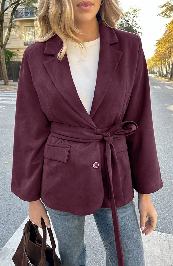 Oversized Suede Blazer Burgundy – jassen, foto 4