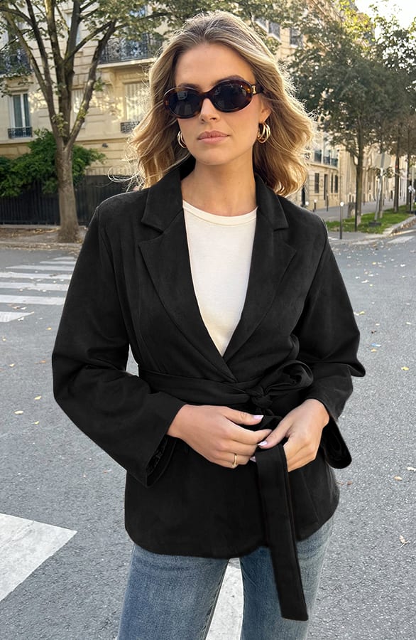 Oversized Suede Blazer Zwart – jassen, foto 5