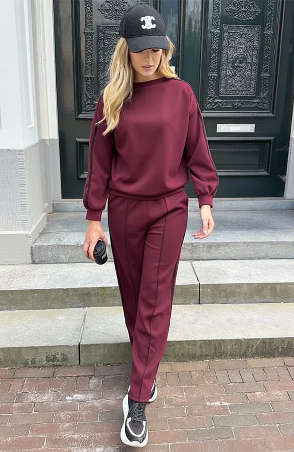 Oversized Trui Met Bies Burgundy