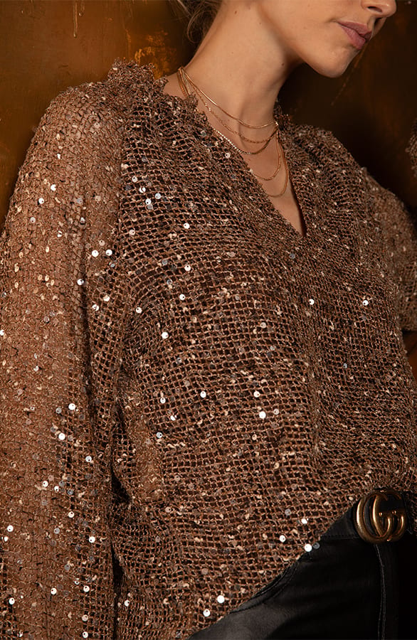 Pailletten Ballonmouw Blouse Brons – blouses, foto 4