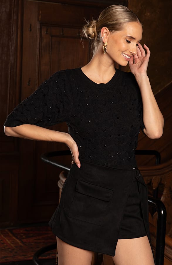 Knitted Detailed Pearl Trui Zwart – tops, foto 5