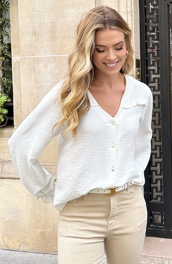 Ruffle Blouse Met Pofmouwen Ecru – blouses, foto 3
