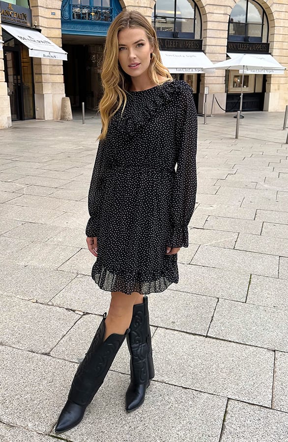 Ruffle Polkadot Print Jurk Zwart – jurken, foto 12