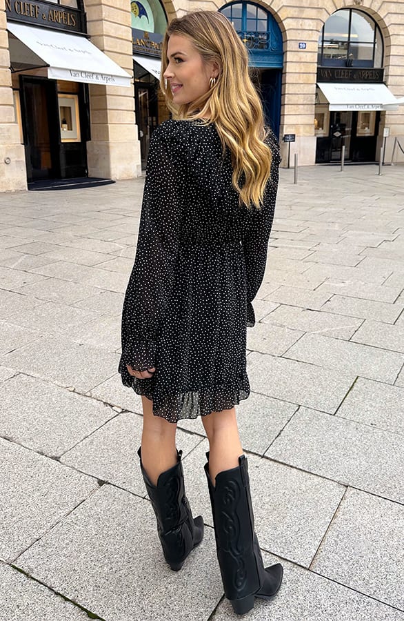 Ruffle Polkadot Print Jurk Zwart – jurken, foto 10