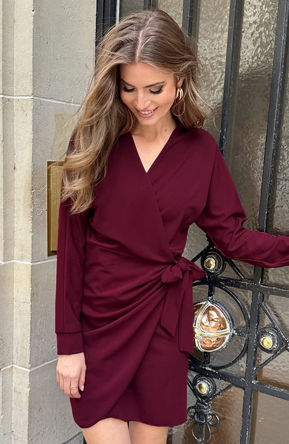 Scuba Long Sleeve Jurk Burgundy – jurken, foto 8